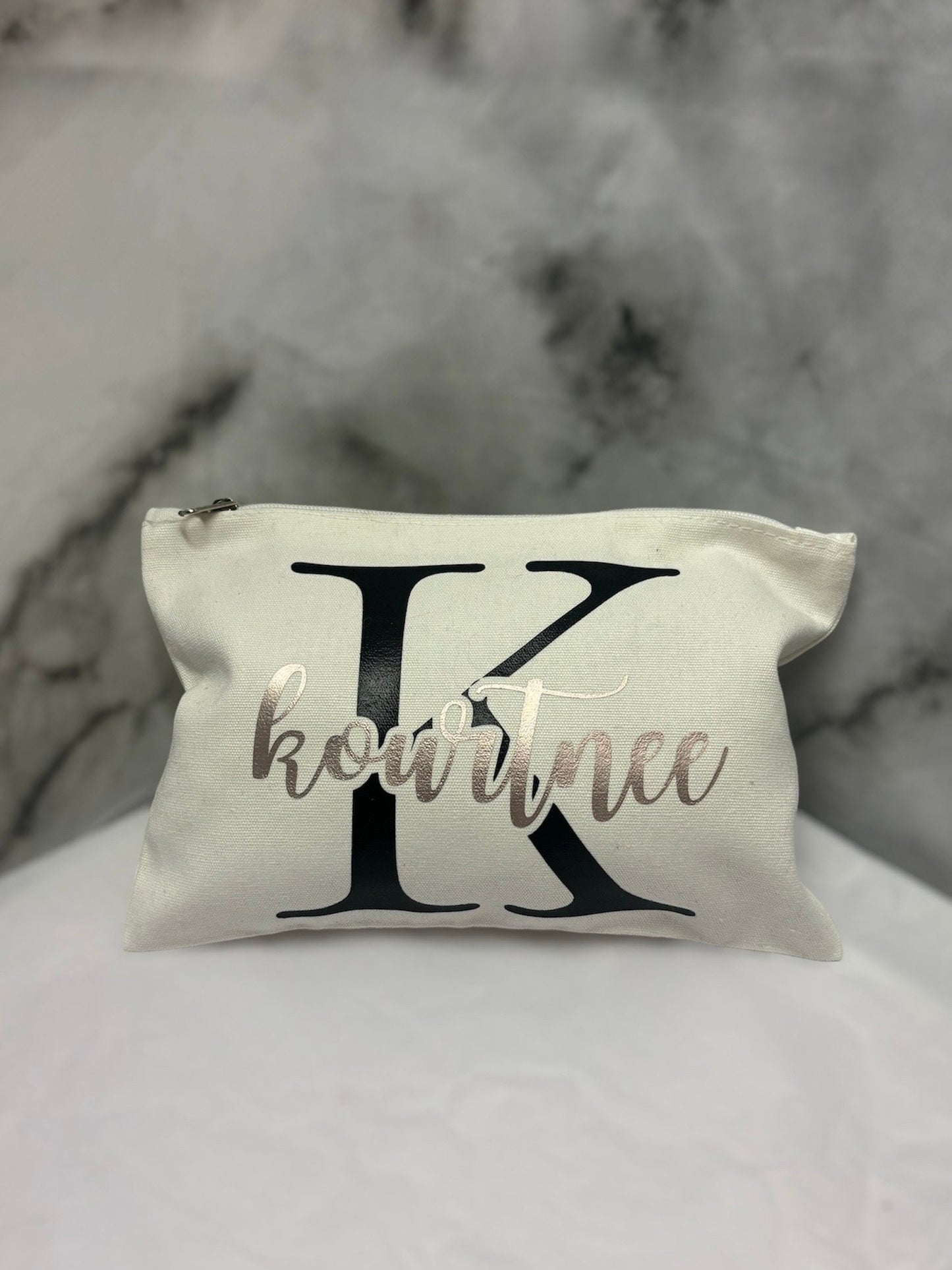 Personalised name and initial canvas zipper pouch