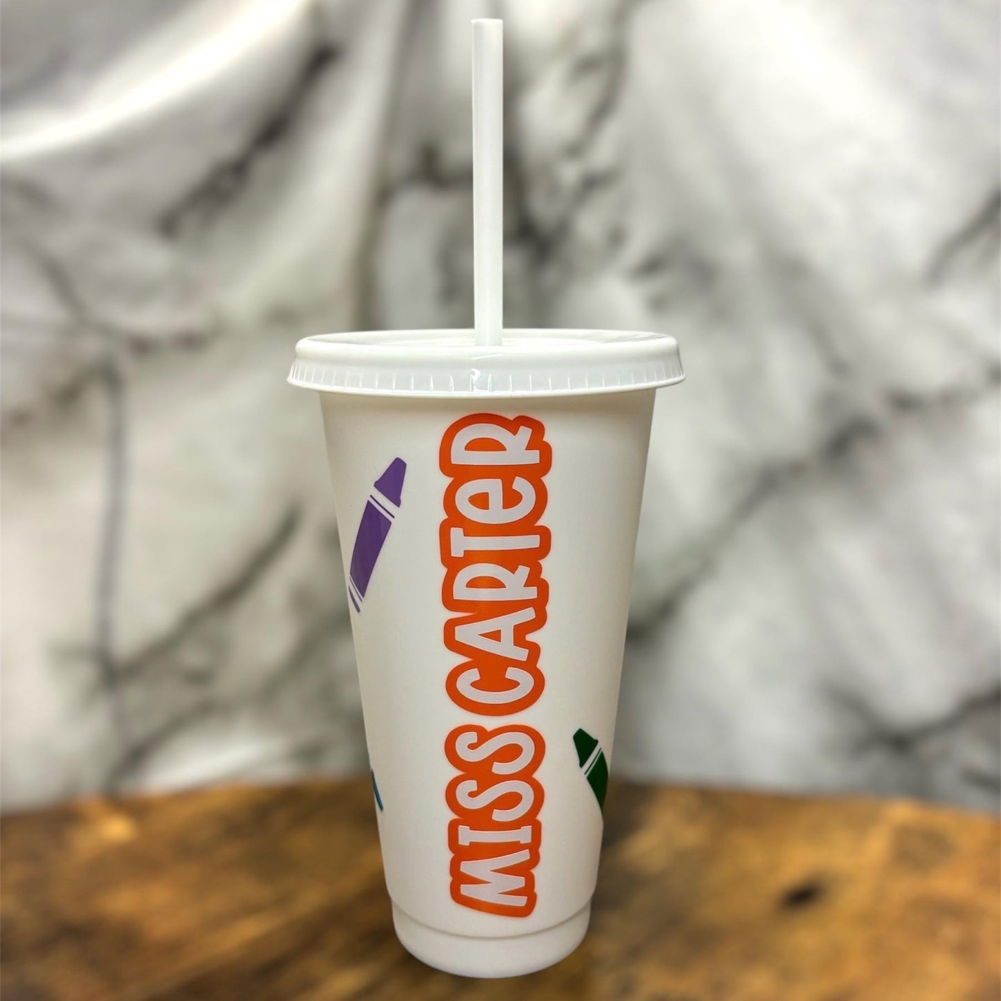 Personalised Crayon Teacher 24oz Cold Cup | teacher gift | end of term